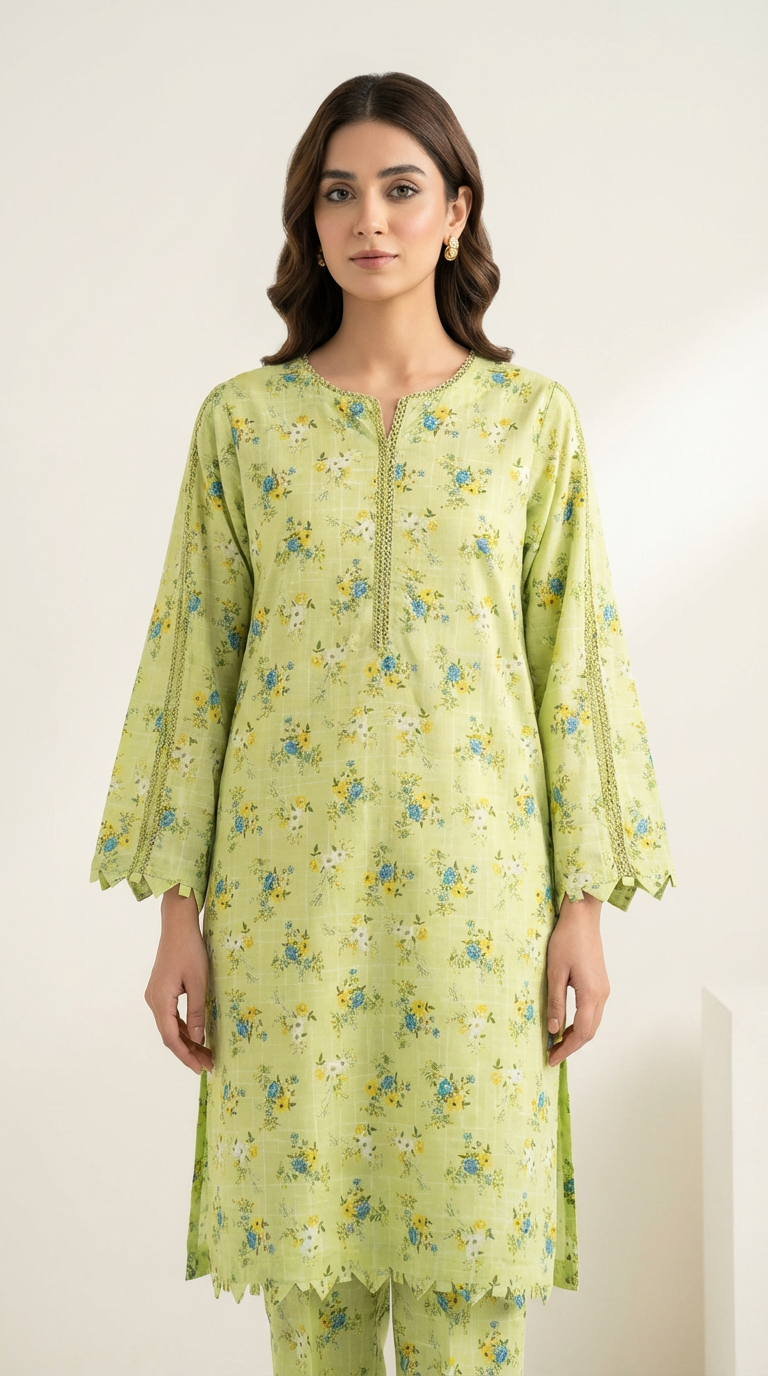Floral Printed 2-Piece Co-ord Set – Soft Green | Dhagakari Sukoon Collection