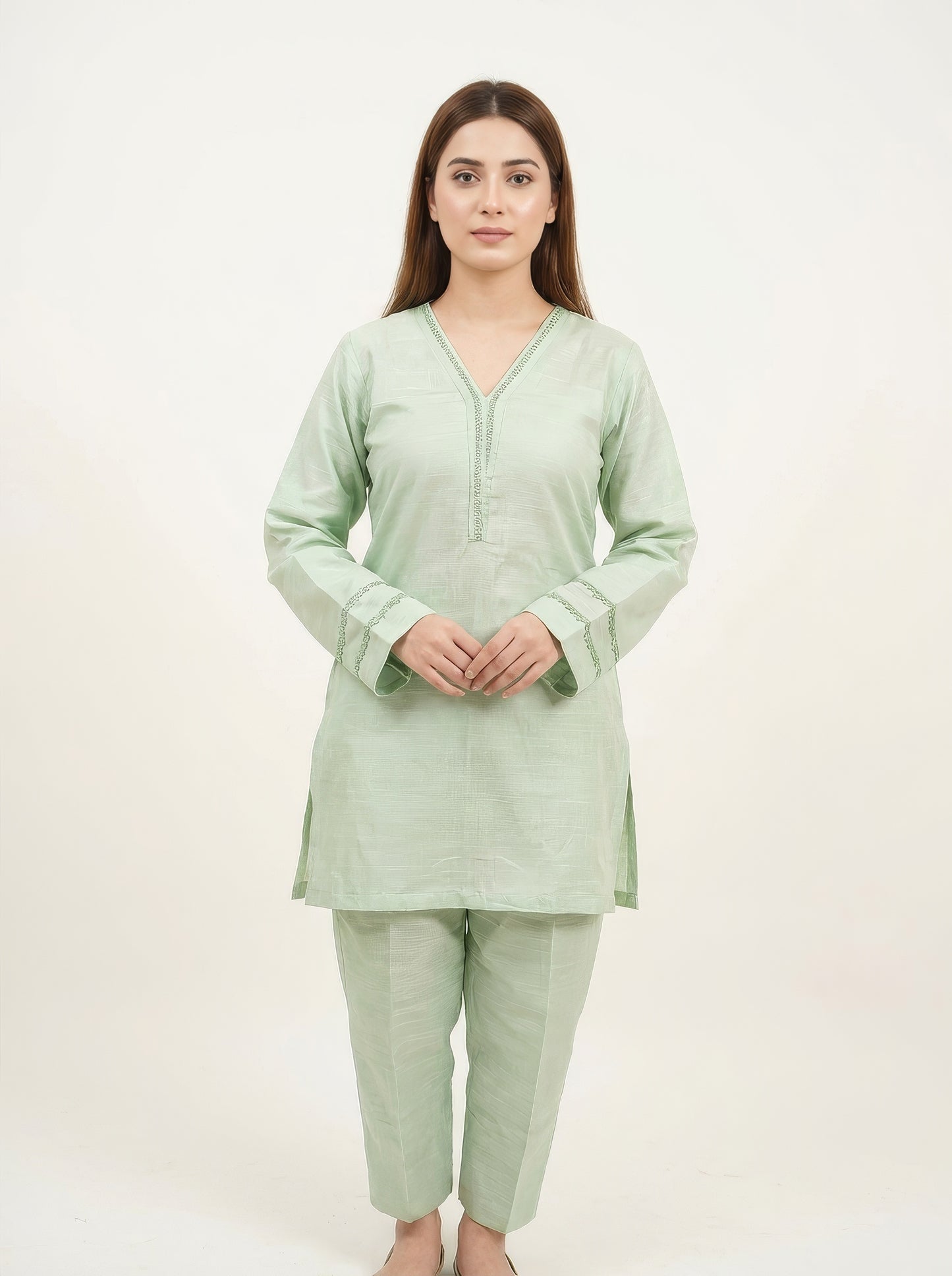 Soft Pistachio Khaddar Suit | 2 Piece Ready-to-Wear Khaddar Outfit for Women | DHAGAKARI