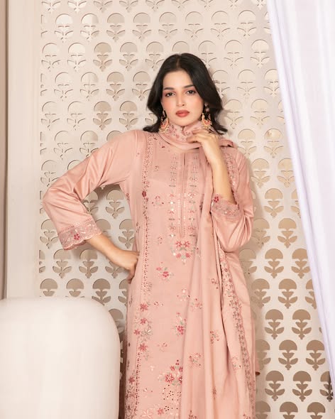 Tawakkal Firasha D-5363 | 3-Piece Unstitched Embroidered Slub Viscose Suit for Women