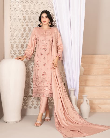 Tawakkal Firasha D-5363 | 3-Piece Unstitched Embroidered Slub Viscose Suit for Women