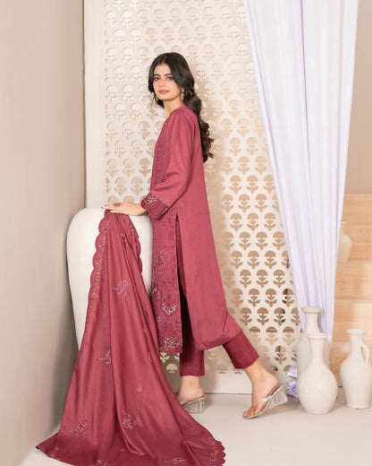 Tawakkal Firasha D-5357| 3-Piece Unstitched Embroidered Slub Viscose Suit for Women