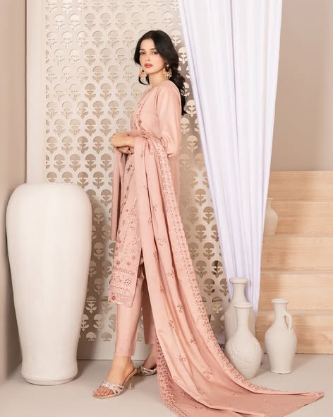 Tawakkal Firasha D-5363 | 3-Piece Unstitched Embroidered Slub Viscose Suit for Women