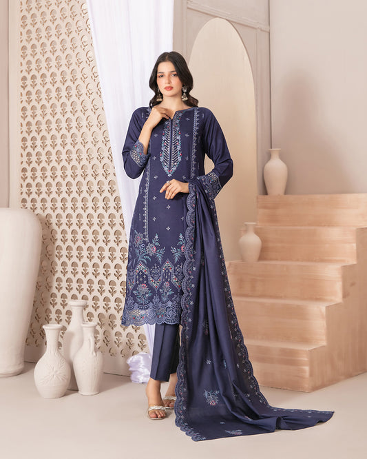 Tawakkal Firasha D-5358 – 3 Piece Unstitched Embroidered Slub Viscose Suit