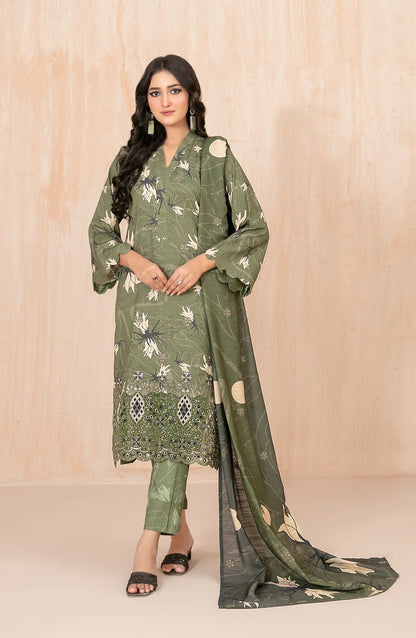Tawakkal Azeena D-5629 | 3-Piece Unstitched Embroidered Digital Printed Slub Staple Suit