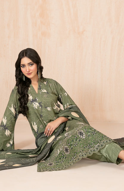 Tawakkal Azeena D-5629 | 3-Piece Unstitched Embroidered Digital Printed Slub Staple Suit