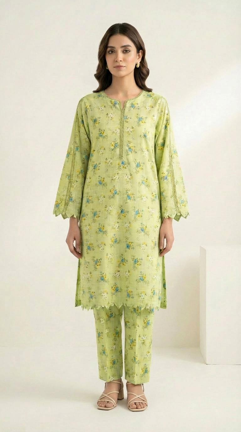 Floral Printed 2-Piece Co-ord Set – Soft Green | Dhagakari Sukoon Collection