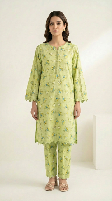 Floral Printed 2-Piece Co-ord Set – Soft Green | Dhagakari Sukoon Collection