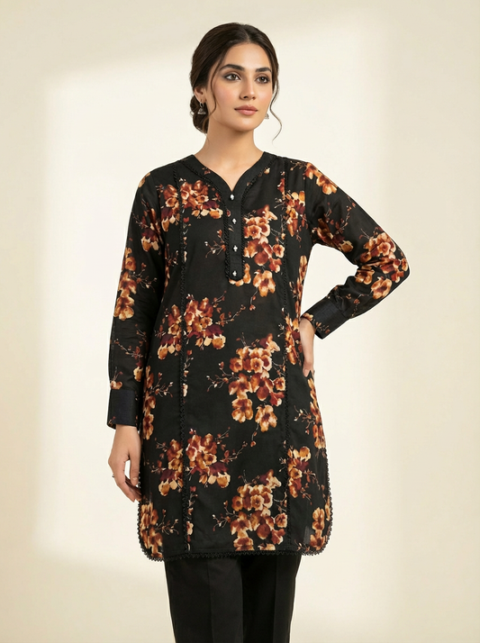 Dhaga Kaari Zohra Noir Bloom Printed One Piece Kurti RTW – Elegant Floral Everyday Wear