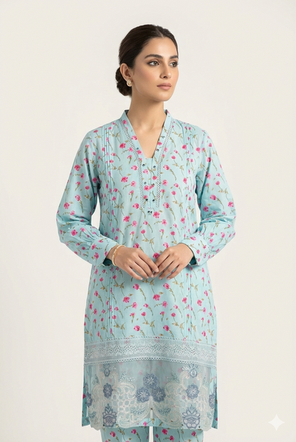 Floral Printed 2-Piece Co-ord Set – Powder Blue | Dhagakari Sukoon Collection