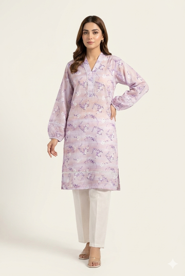 Lavender Bloom Stitched 1 Piece Kurti for Women | Floral Kurti with White Lace  Straight Pants – Dhagakaari