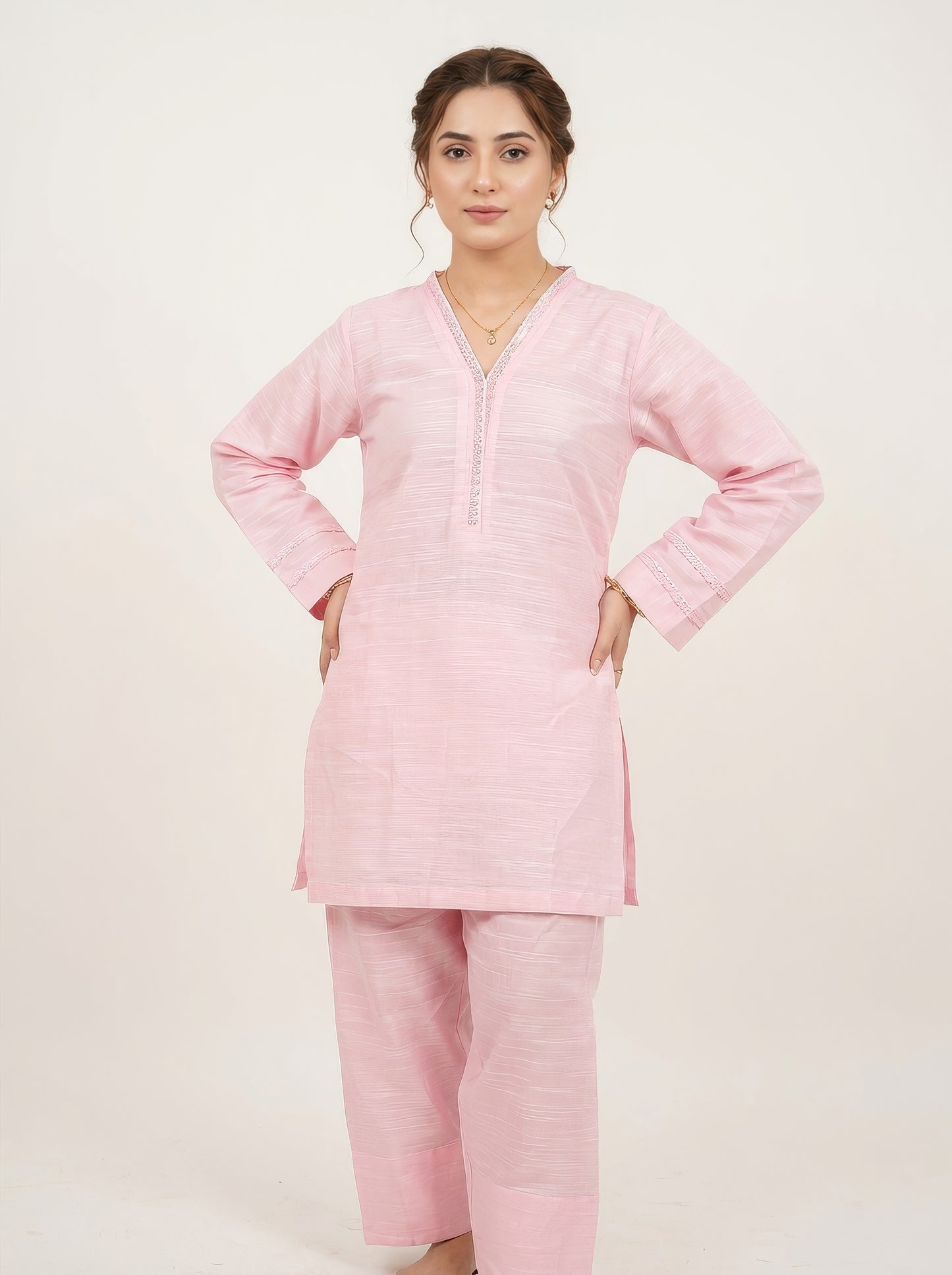 Soft Blush Khaddar Suit | 2 Piece Ready-to-Wear Khaddar Outfit for Women | DHAGAKAARI