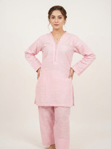 Soft Blush Khaddar Suit | 2 Piece Ready-to-Wear Khaddar Outfit for Women | DHAGAKAARI