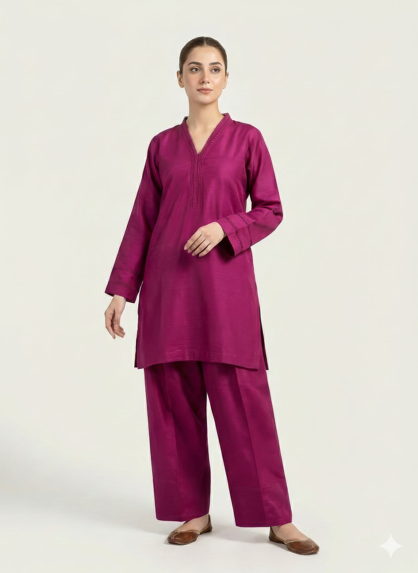 ZIYA Deep Magenta Khaddar Suit | 2 Piece Ready-to-Wear Khaddar Outfit for Women | DHAGAKAARI