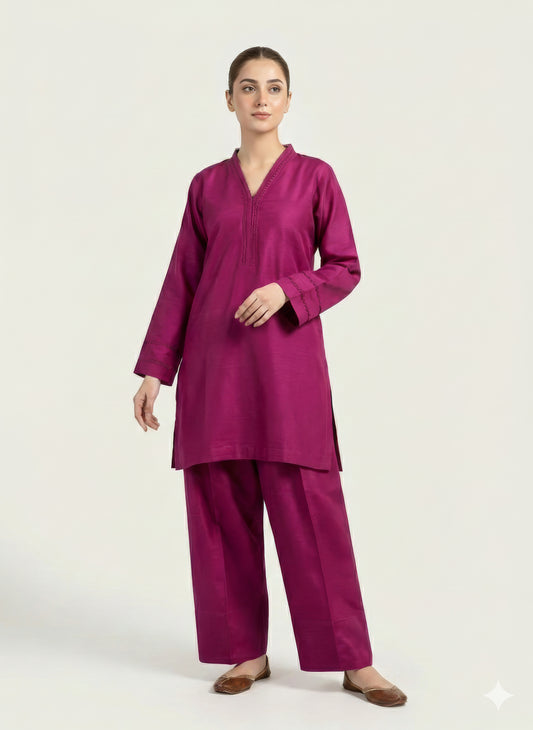 ZIYA Deep Magenta Khaddar Suit | 2 Piece Ready-to-Wear Khaddar Outfit for Women | DHAGAKAARI