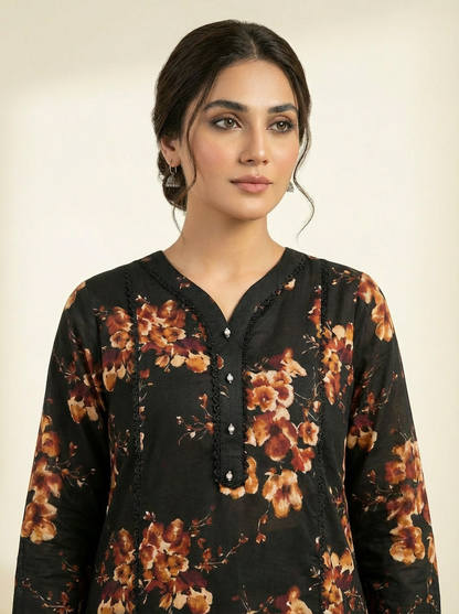 Dhaga Kaari Zohra Noir Bloom Printed One Piece Kurti RTW – Elegant Floral Everyday Wear