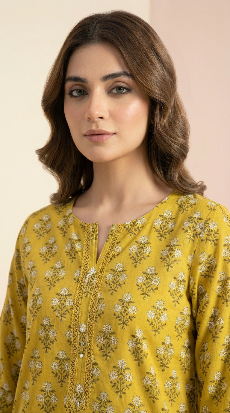 Floral Printed 2-Piece Co-ord Set – Mustard Yellow RTW | Dhagakari Sukoon Collection