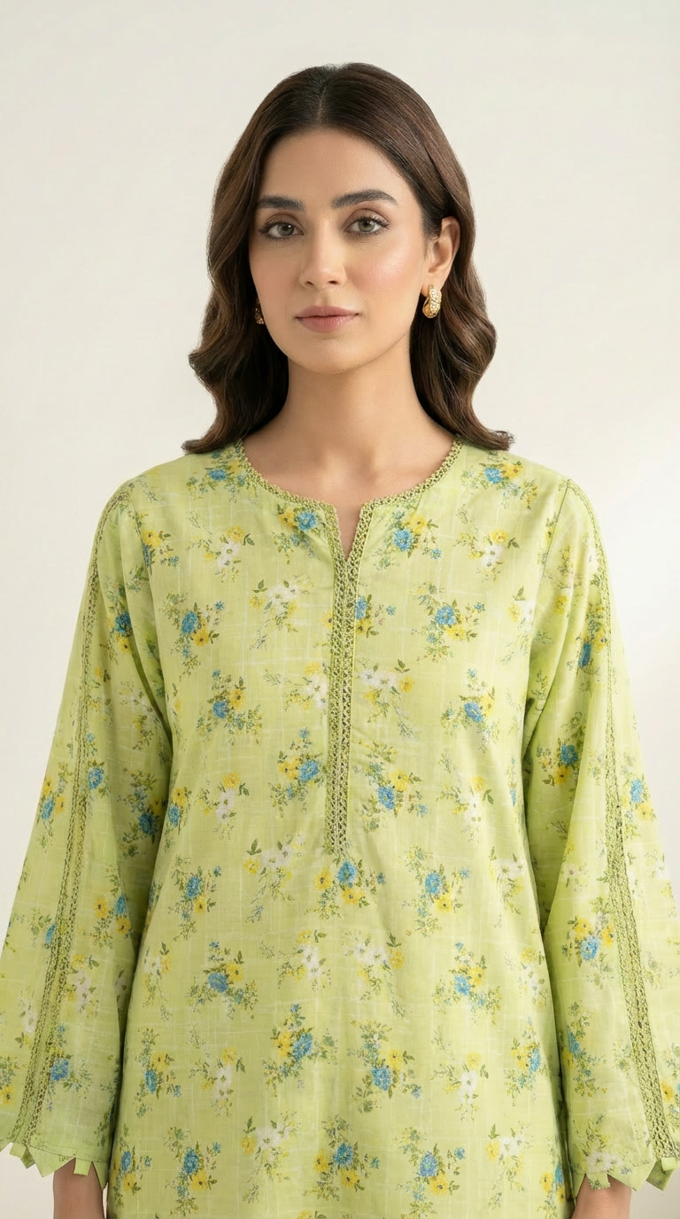 Floral Printed 2-Piece Co-ord Set Lime Green - Dhagakari