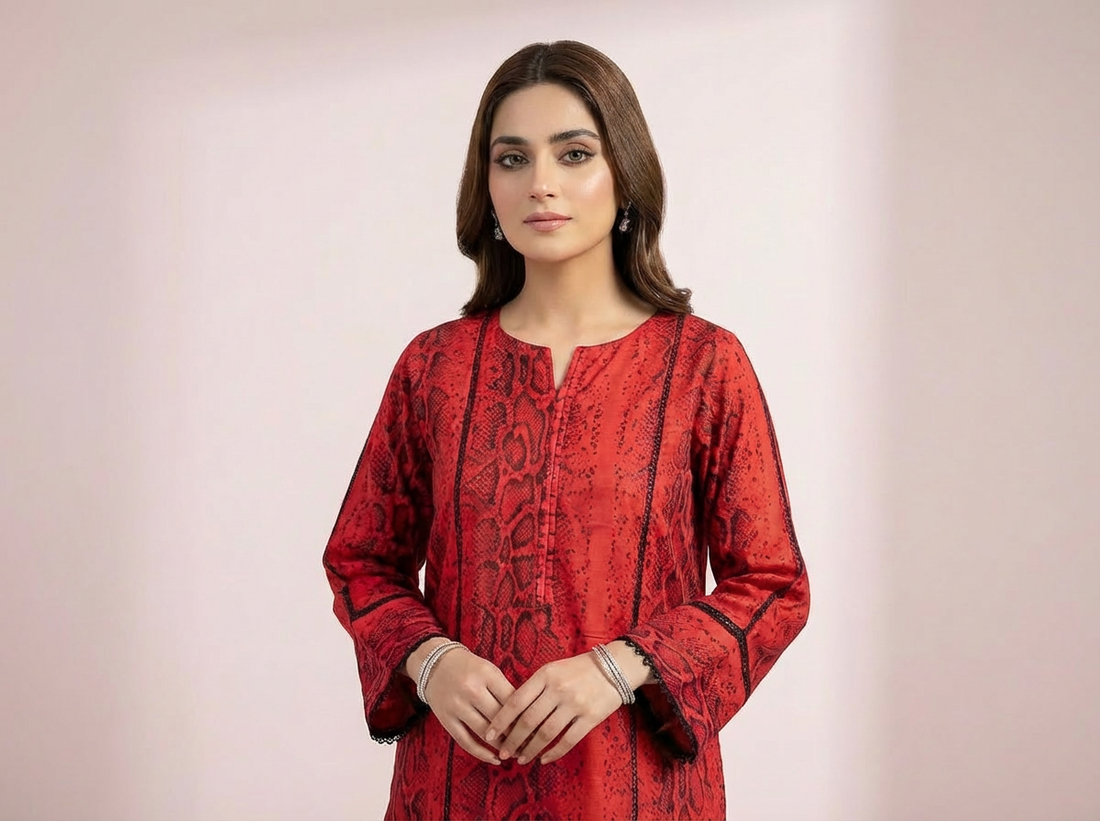 DHAGAKAARI Zaria Crimson Embroidered RTW Kurti – Ready to Wear One Piece