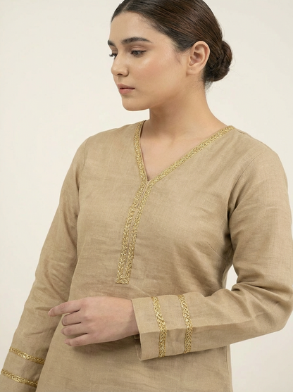 Golden Fawn Khaddar Suit | 2 Piece Ready-to-Wear Khaddar Outfit for Women | DHAGAKAARI
