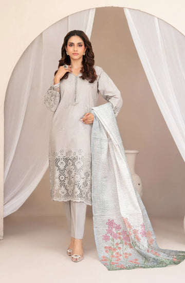 Nazifa by Tawakkal Fabrics Embroidered Schiffli Lawn Stitched 3 Piece Suit - D-1045 - TF26NZ - Grey - Summer Collection