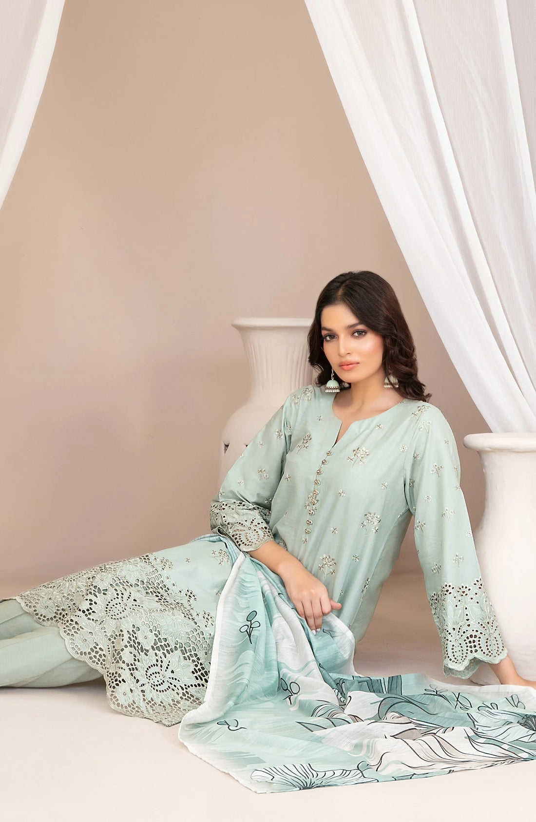 Nazifa by Tawakkal Fabrics Embroidered Schiffli Lawn Stitched 3 Piece Suit - D-1043 - TF26NZ - Sea Green - Summer Collection