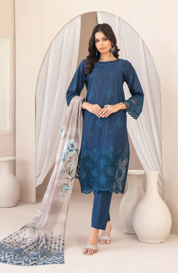 Nazifa by Tawakkal Fabrics Embroidered Schiffli Lawn Stitched 3 Piece Suit - D-1044 - TF26NZ - Blue - Summer Collection
