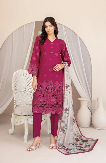 Nazifa by Tawakkal Fabrics Embroidered Schiffli Lawn Stitched 3 Piece Suit - D-1041 - TF26NZ - Pink - Summer Collection
