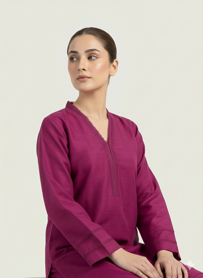 ZIYA Deep Magenta Khaddar Suit | 2 Piece Ready-to-Wear Khaddar Outfit for Women | DHAGAKAARI