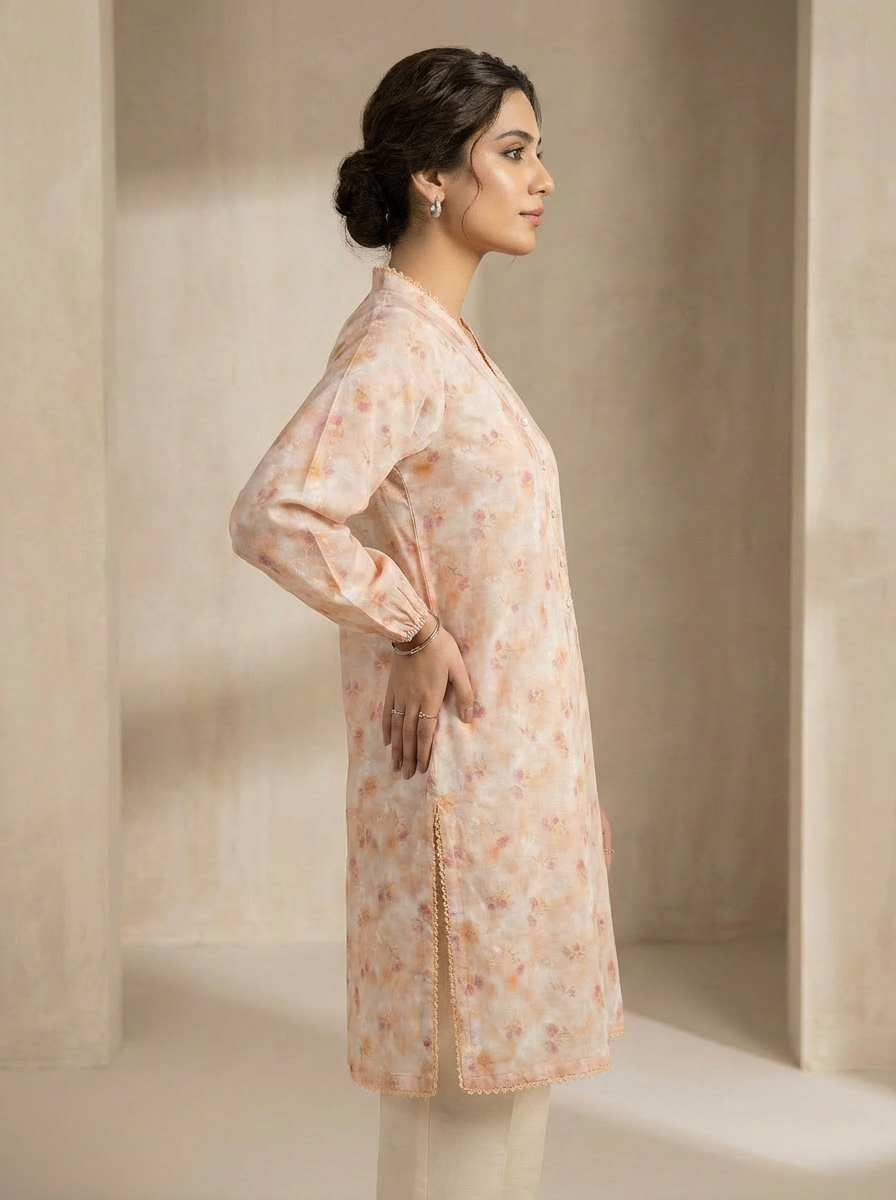 DHAGAKAARI Ayla Blush Embroidered One Piece Kurti RTW – Soft Summer Everyday Wear