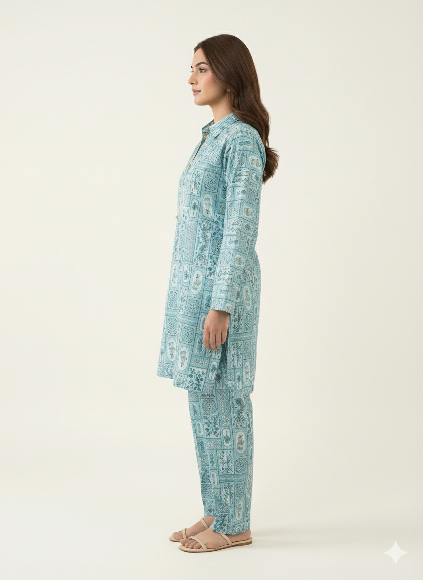 SKY Mosaic Printed Co-Ord Set – 2 Piece Ready-to-Wear Outfit | DHAGAKARI