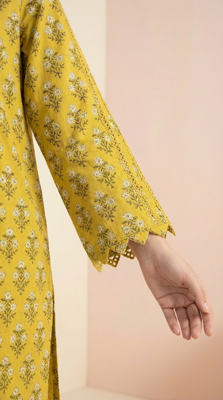 Floral Printed 2-Piece Co-ord Set – Mustard Yellow RTW | Dhagakari Sukoon Collection