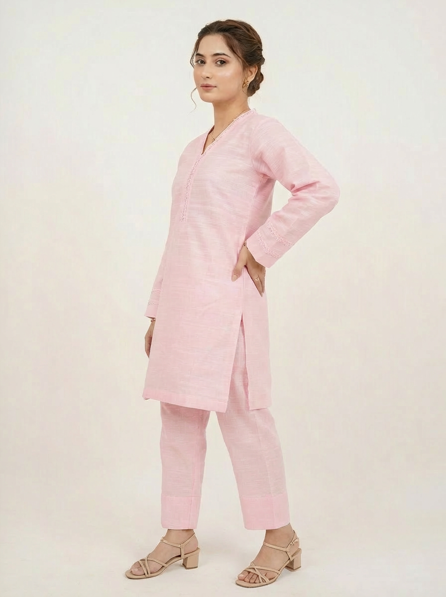 Soft Blush Khaddar Suit | 2 Piece Ready-to-Wear Khaddar Outfit for Women | DHAGAKAARI