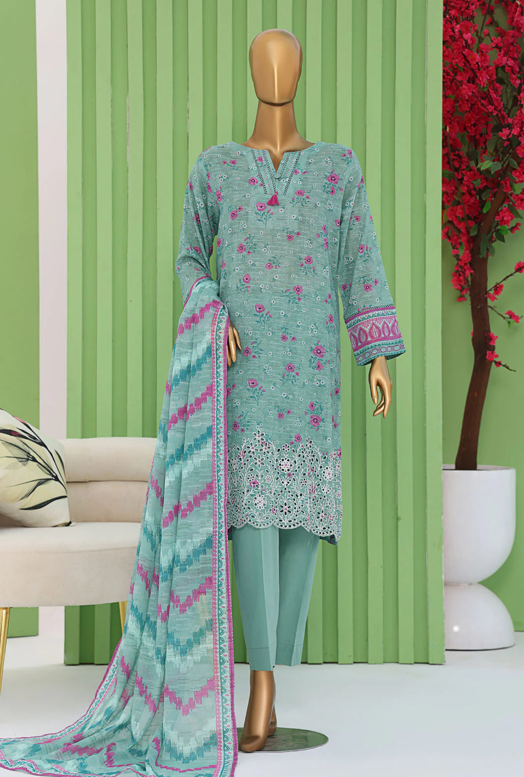 Vital by HZ Textiles Embroidered Lawn Suit Unstitched 3-Piece VEC-1260 | Premium Doriya Fabric Lawn Suit