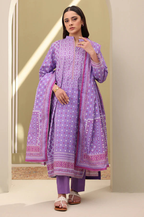 Zellbury Printed Slub Lawn Shirt Shalwar Dupatta – WUS25X30384 | 3-Piece Lawn Suit