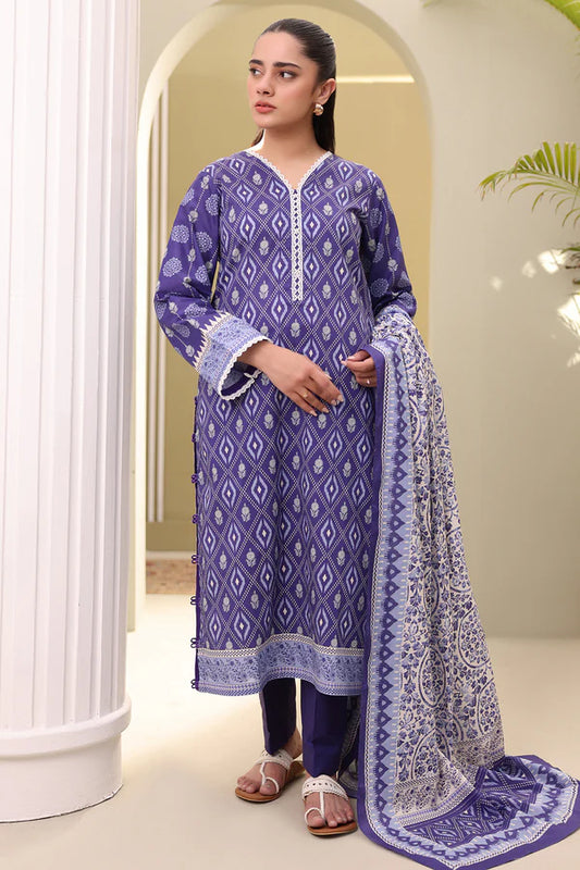 Zellbury Printed Slub Lawn Shirt Shalwar Dupatta – WUS25X30391 | 3-Piece Lawn Suit