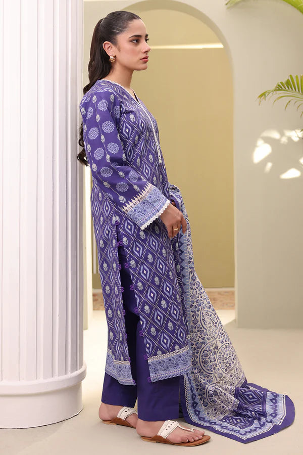 Zellbury Printed Slub Lawn Shirt Shalwar Dupatta – WUS25X30391 | 3-Piece Lawn Suit