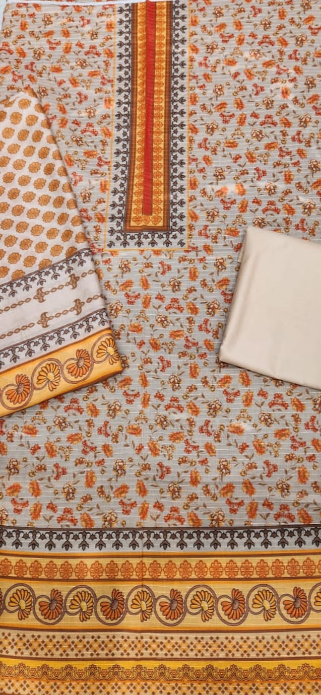 3 Piece Printed Lawn Suit - Beige