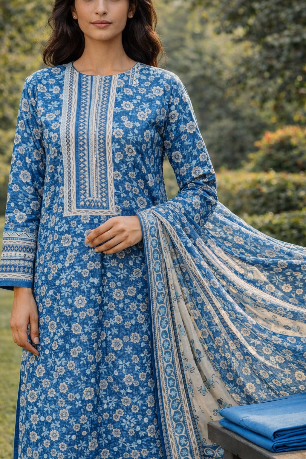 3 Piece Printed Lawn Suit - Blue