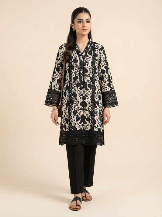 DHAGAKAARI Noir Vine Printed One Piece RTW Kurti – Ready to Wear Everyday Elegance