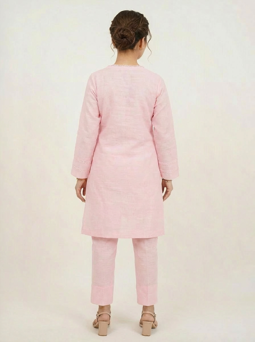 Soft Blush Khaddar Suit | 2 Piece Ready-to-Wear Khaddar Outfit for Women | DHAGAKAARI