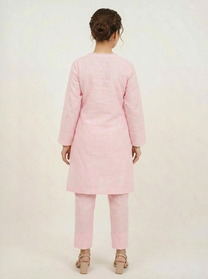 Soft Blush Khaddar Suit | 2 Piece Ready-to-Wear Khaddar Outfit for Women | DHAGAKAARI