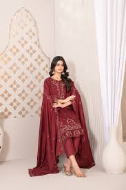 Tawakkal Firasha D-5354 | 3-Piece Unstitched Embroidered Slub Viscose Suit for Women