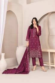 Tawakkal Firasha D-5359 | 3-Piece Unstitched Embroidered Slub Viscose Suit for Women